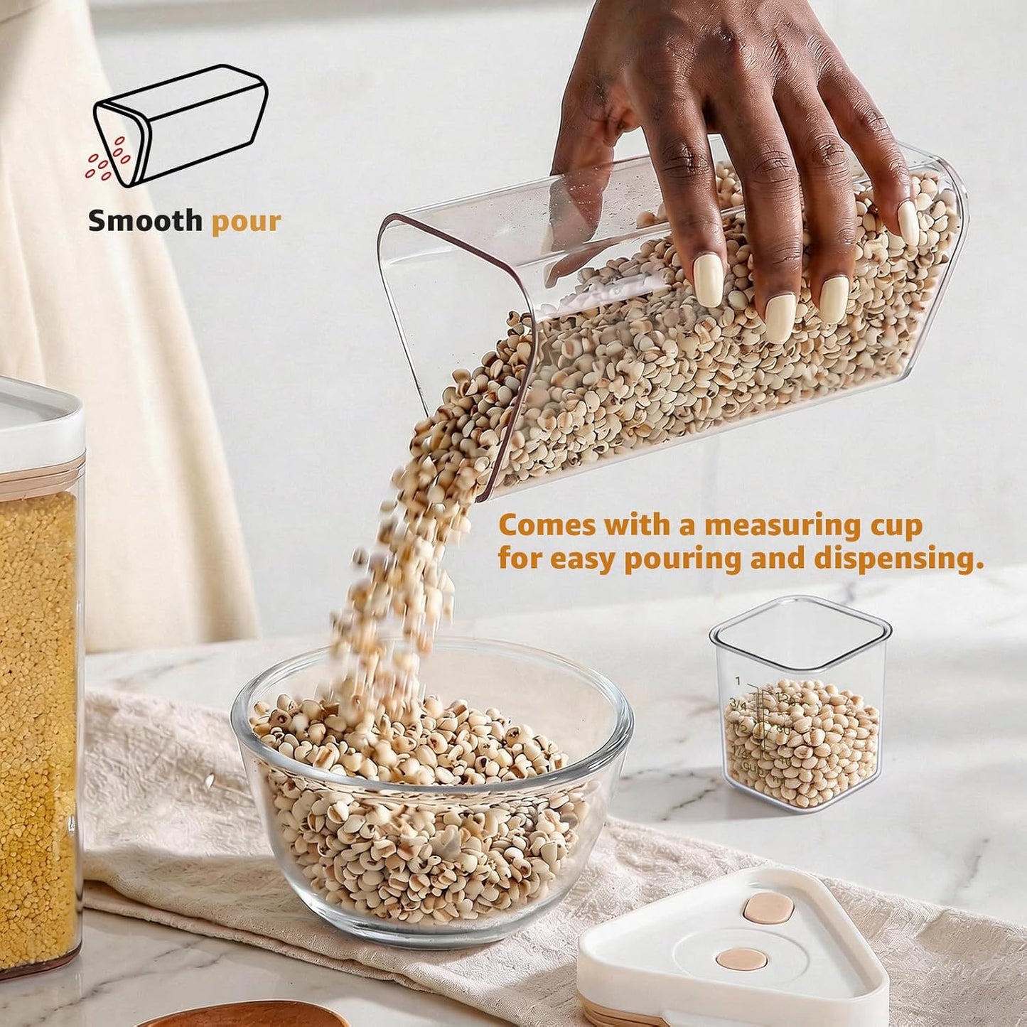 Rotating Grain Dispenser with Manual Vacuum Pump - 6-Grid Vacuum-Storage Canister Set, Food Storage Bins for Cereal, Rice, Beans & Bulk Dry Food Pantry Organization