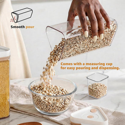 Rotating Grain Dispenser with Manual Vacuum Pump - 6-Grid Vacuum-Storage Canister Set, Food Storage Bins for Cereal, Rice, Beans & Bulk Dry Food Pantry Organization