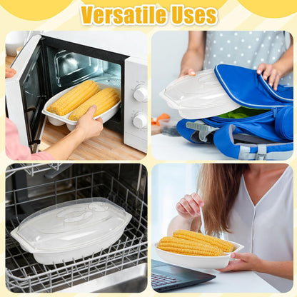 Aneco 2 Piece Microwave Corn Steamer with Lid for Frozen Corns Broccolini Vegetables Dishwasher Safe Corn on The Cob Cooker Holders Butter Dispenser, White