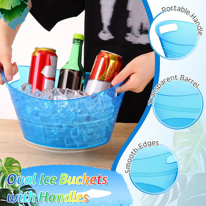 meekoo 6 Pcs Plastic Ice Buckets Bulk with Handles 4.5L Oval Storage Tub Large Capacity Ice Drink Bucket for Party Bar Wine Beer Champagne Beverage Bottle Cooler (4.5 L,Orange)