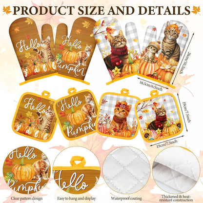 SiliFine 12 Pcs Fall Pumpkin Kitchen Towels Oven Mitts Pot Holders Set
