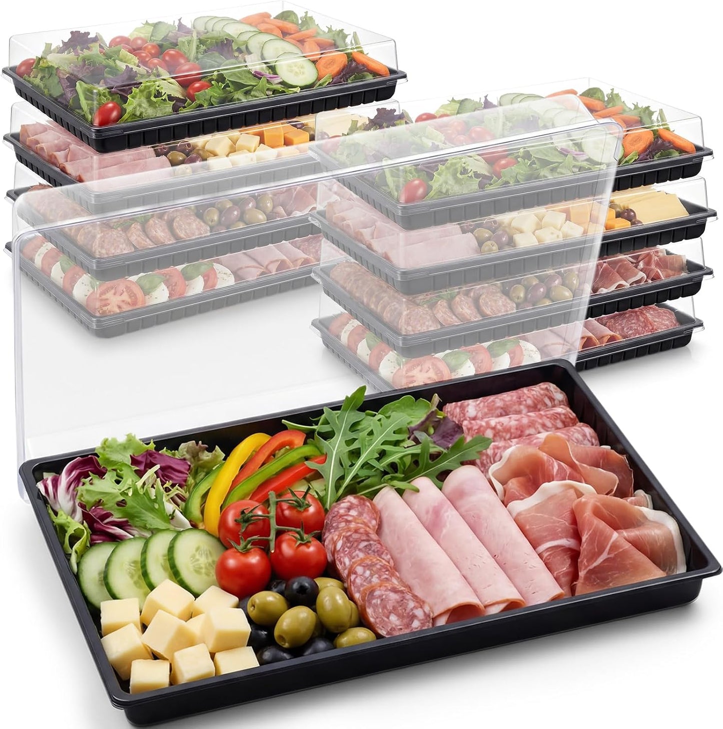 Shellwei 5 Pack Extra Large Charcuterie Board with Lids, 18 x 12 Inch Plastic Catering Trays for Cookies, Desserts, Candy, Reusable Serving Platters for Travel Party