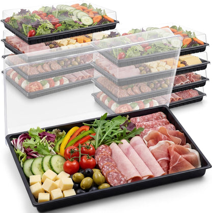 Shellwei 5 Pack Extra Large Charcuterie Board with Lids, 18 x 12 Inch Plastic Catering Trays for Cookies, Desserts, Candy, Reusable Serving Platters for Travel Party
