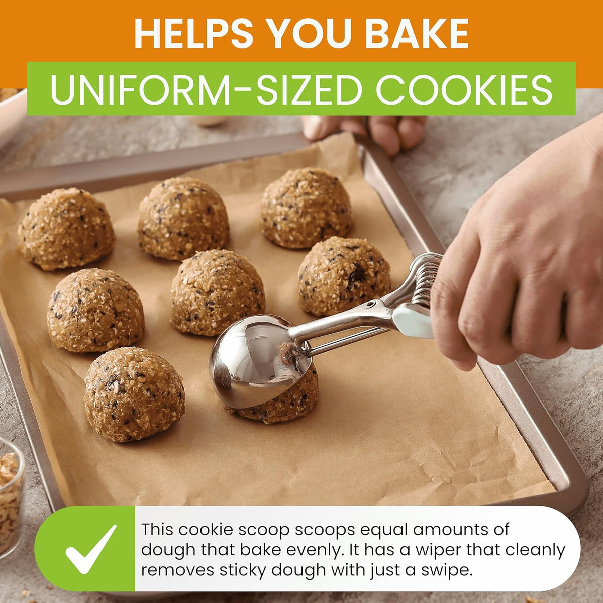Spring Chef Extra Large Stainless Steel Cookie Scoop, #10, 5.5 Tbsp, Black