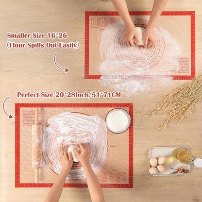Non-slip Silicone Pastry Mat Extra Large with Measurements 36''By 24'' for Baking Mat, Counter/Dough Rolling/Oven Liner/Fondant/Pie Crust（Red）