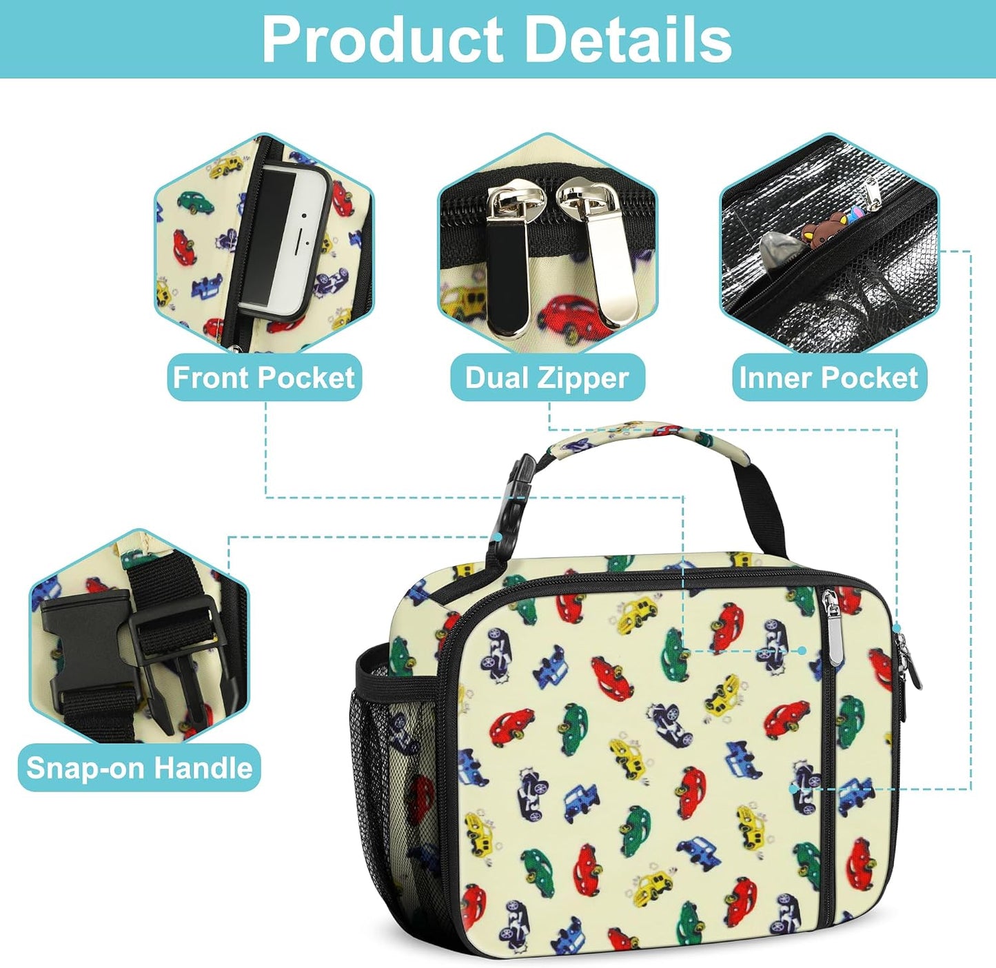 esouler Lunch Box Kids Insulated Lunch Bag for Boys & Girls Durable Children Lunchbox for School with Water Bottle Holder-Black
