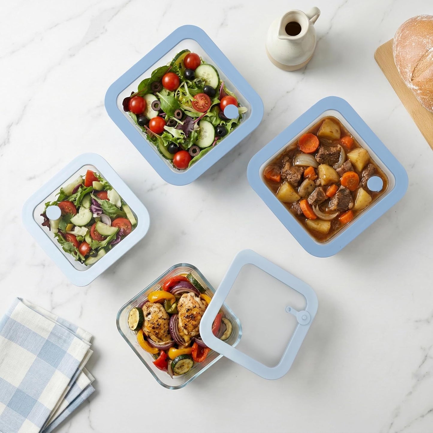 Urban Green Glass Food Container Set with Glass Lid, 5 Pack, Meal Prep Containers with Silicone Framed Airtight Lid, Leakproof, 100% Plastic Free