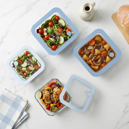 Urban Green Glass Food Container Set with Glass Lid, 5 Pack, Meal Prep Containers with Silicone Framed Airtight Lid, Leakproof, 100% Plastic Free