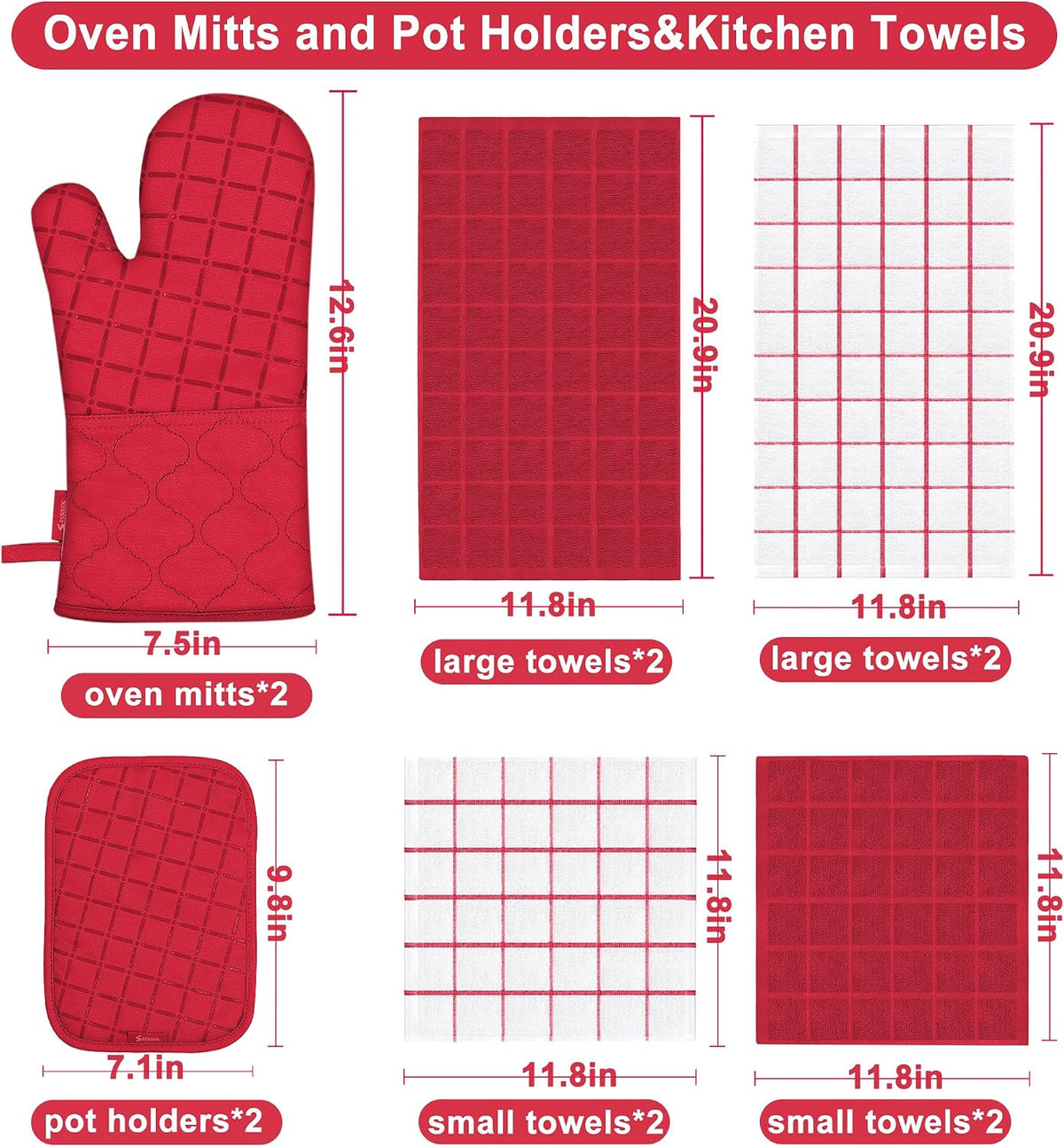 Oven Mitts Kitchen Towels and Dishcloths Pot Holders Sets, Oven Gloves Kitchen Dish Towels 500 Degree Heat Resistant Potholders with Non-Slip Silicone Surface for Cooking, Grilling, Baking-Gray