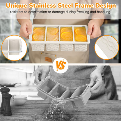 Silicone Freezer Trays with Lid (4-Pack), 1-Cup, 2-Cup, 1/2-Cup & 2-Tbsp Silicone Freezer Molds, Stackable Soup Freezer Meal Prep Containers,Ice Cube Tray for Making Sauce,Smoothies,Yogurt Bites