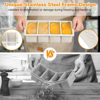Silicone Freezer Trays with Lid (4-Pack), 1-Cup, 2-Cup, 1/2-Cup & 2-Tbsp Silicone Freezer Molds, Stackable Soup Freezer Meal Prep Containers,Ice Cube Tray for Making Sauce,Smoothies,Yogurt Bites