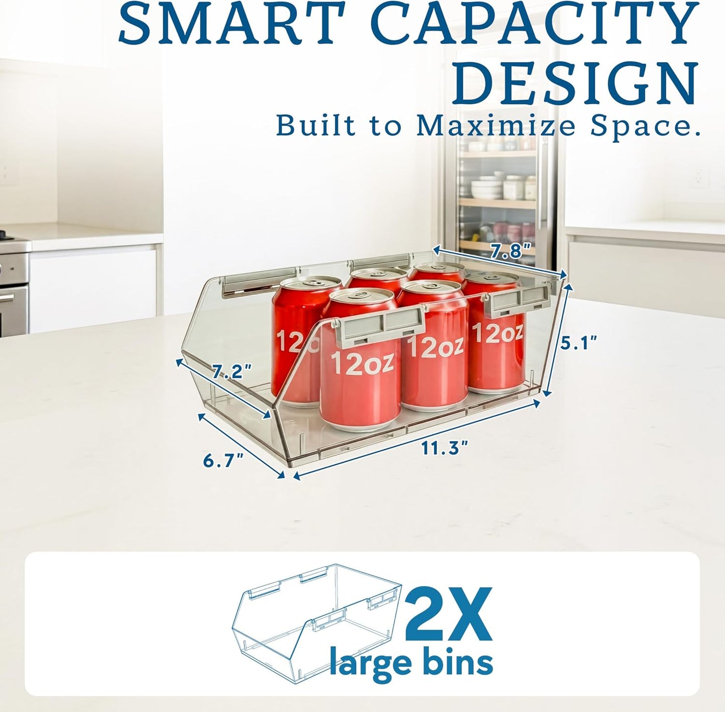 HOMESTEAD Set of 4 Stackable Storage Bins, 2 Large + 2 Small Clear Plastic Organizer Bins, Open Front Design for Kitchen Pantry, Fridge, Cabinet, Bathroom Organization and Snack Storage