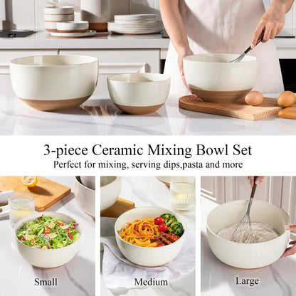 AmorArc Ceramic Mixing Bowls,Stoneware Nesting Bowls Set of 3 for Kitchen
