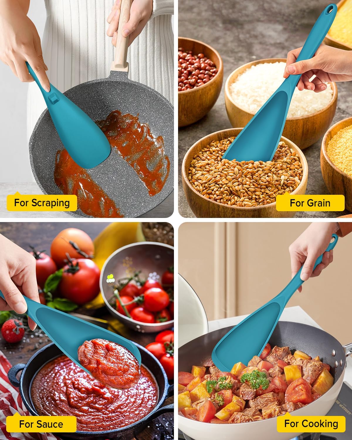 Pack of 2 Cooking Spoons for Non Stick Cookware, Multifunction Spatula Spoon BPA-Free, One-Piece Design, Suitable for Scooping, Scraping, Serving and Mixing(BLACK-GRAY)