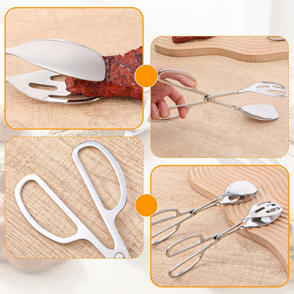 4-Pack Stainless Steel Salad Tongs & Serving Tongs - Scissor-Style Kitchen Utensils for Buffet, Party, Cooking, Baking, BBQ (Silver)