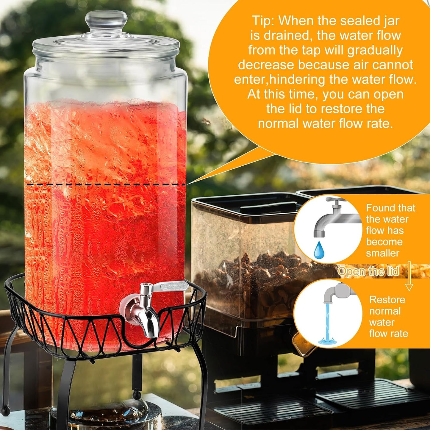 Honeydak 2 Pack 3 Gallon Glass Drink Dispenser for Parties Glass Beverage Dispenser with Stand and Spigot Leakproof Iced Water Storage Lemonade Juice Jar Mason with Lids for Wedding Parties Kitchen