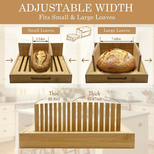 11" Bamboo Bread Slicer for Homemade Bread, with Crumb Catcher Tray
