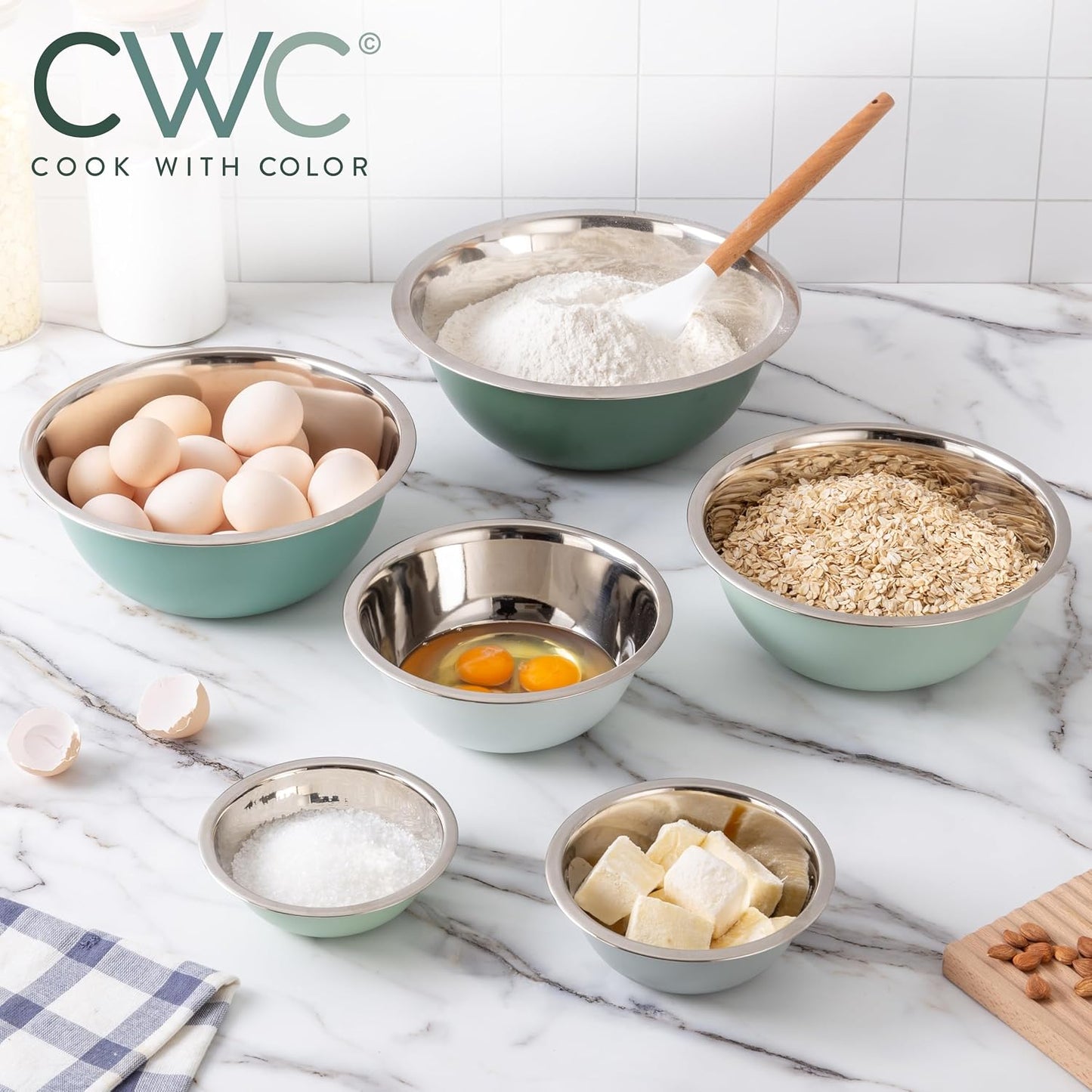COOK WITH COLOR Stainless Steel Mixing Bowls Set - Nesting Bowls, 6 Pieces, Rose