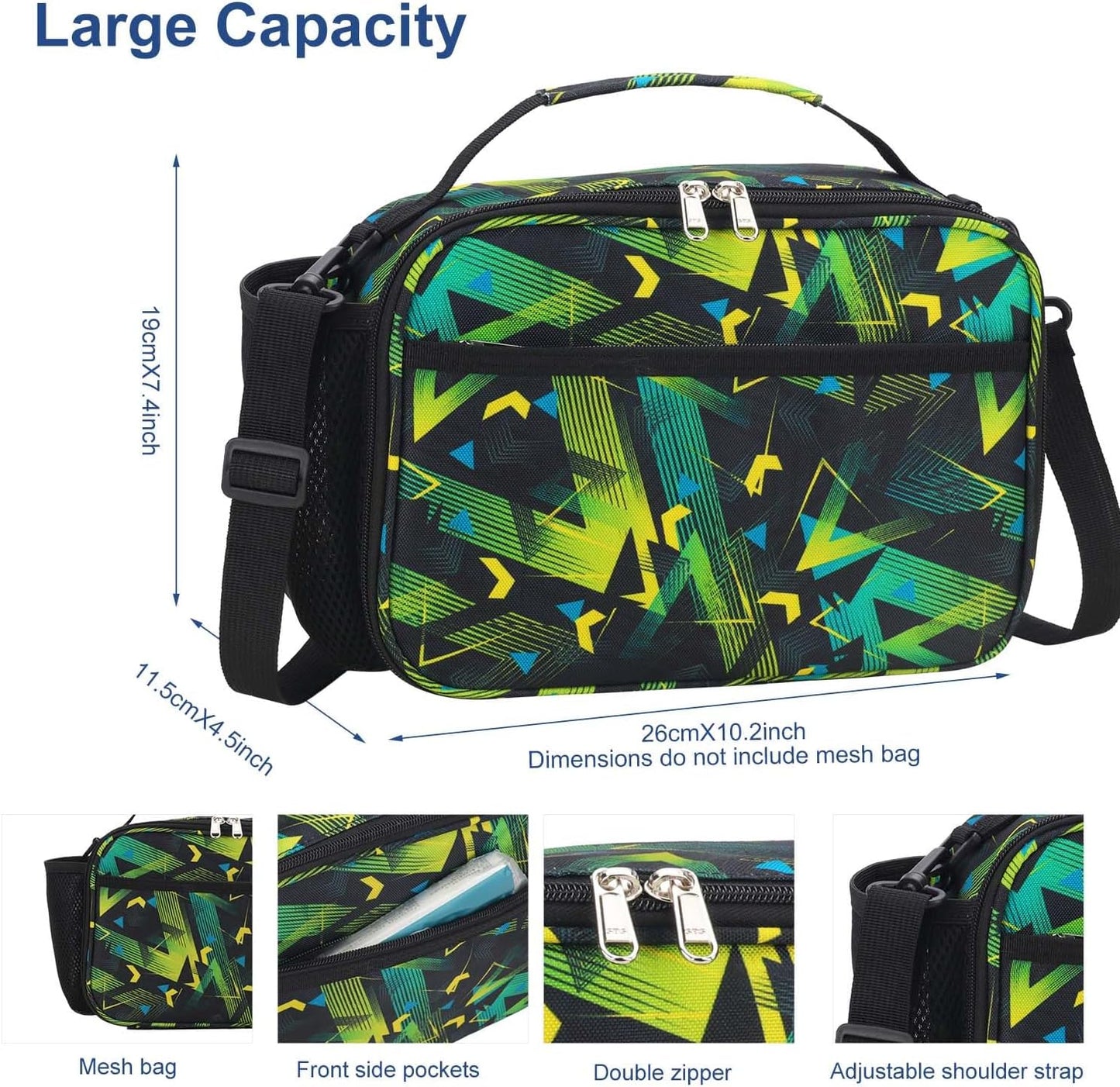 RHCPFOVR Kids Initial Lunch Bag - Insulated Lunch Box for Boys Girls,Washable Lunch Bag and Reusable Toddler Leak-proof Lunchbox for School and Daycare - Colors A