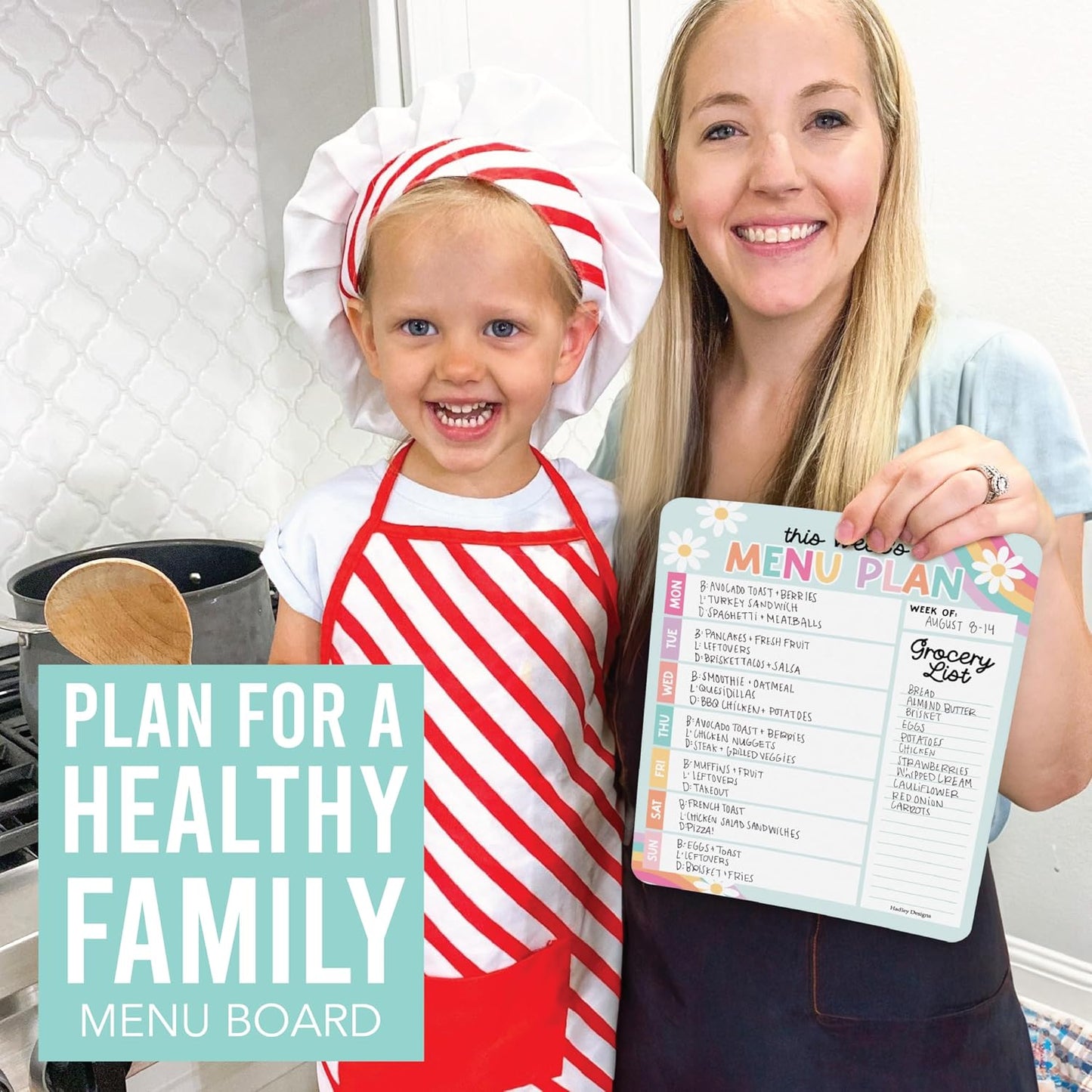 Hadley Designs Weekly Meal Planner for Fridge - Dinner Menu Board for Kitchen, Greenery Weekly Menu Board Dry Erase, Dry Erase Meal Planner for Fridge