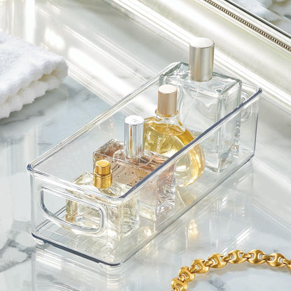 mDesign Plastic Bathroom Storage Container Bins w/ Handles - Closet, Cabinet, Vanity, Cupboard Shelf Organization, Hair Tools Accessory Organizer - Ligne Collection; Clear, ‎5x3.75x16 (Pack of 8)