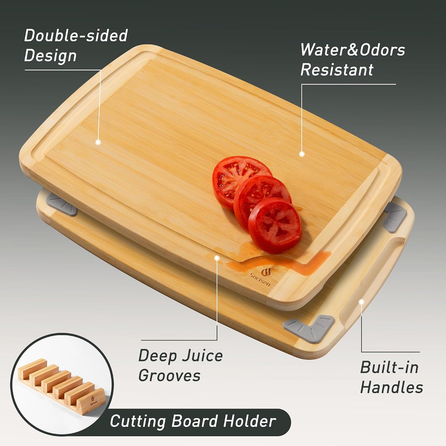 3 Packs Bamboo Cutting Board Set with Non Slip Feet Holder and Over Sink Nice Solid Thick Wood Juice Groove Chopping Board Extra Large Big Small Best Hardwood Kitchen Organic Vegetable Meat BBQ Kit