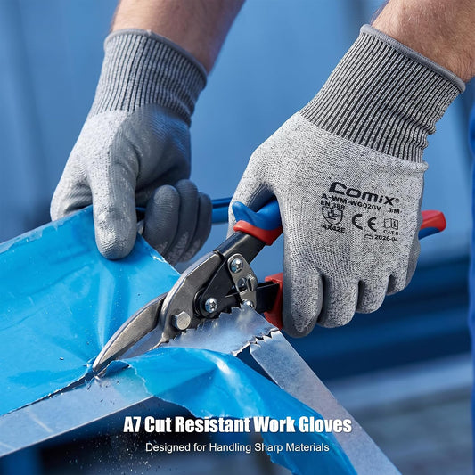 Comix A7 Cut Resistant Work Gloves, 8 Pairs Bulk Pack, PU Coated Grip