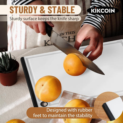 Kikcoin Plastic Cutting Boards for Kitchen, 3-Piece Large Cutting Board Set Dishwasher Safe Chopping Boards with Non-slip Feet and Juice Grooves, Gray
