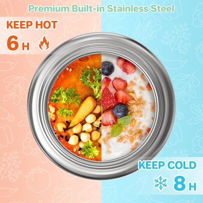 JSLOVE Bento Lunch Box with Leak Proof Thermos Food Jar for Kids, Food Lunch Containers for Boys with 4 Compartments, BPA-Free with Utensils, Food Picks, Sauce Jar & Silicone Lunch Box Dividers
