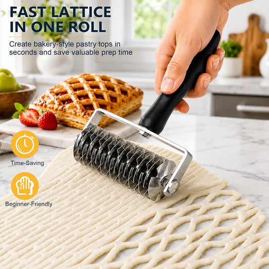 Pastry Lattice Roller Cutter, Stainless Steel Dough Lattice Cutter for Pie Crust, Puff Pastry, Pizza Dough, Bread, Tarts and Beef Wellington Baking