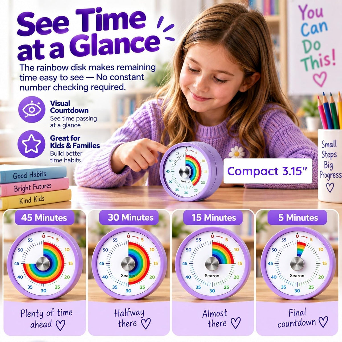 Searon Magnetic Kitchen Timer, 60-Minute Visual Dial (Blue)