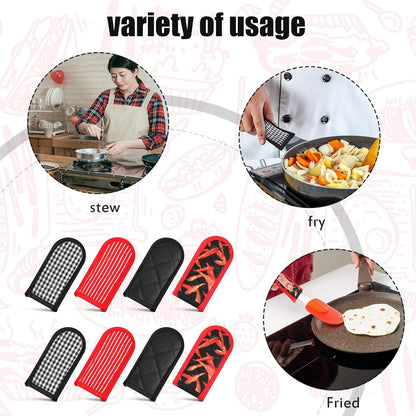 Geiserailie 8 Pcs Cast Iron Skillet Handle Cover Heat Resistant Pan Handle Sleeve Non Slip Pot Holders Machine Washable Handles Mitts for Kitchen Cooking Tools, 4 Styles(Retro Style)