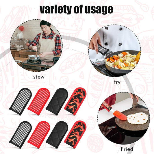 Geiserailie 8 Pcs Cast Iron Skillet Handle Cover Heat Resistant Pan Handle Sleeve Non Slip Pot Holders Machine Washable Handles Mitts for Kitchen Cooking Tools, 4 Styles(Retro Style)