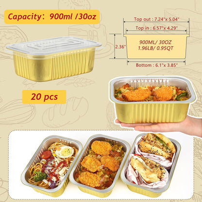 LNYZQUS 1lb Small Foil Pans With PP Lids 50 Pack, 16oz Heavy Duty Aluminum Leftover Containers Holders,Disposable Baking Tins To Go Containers For Cooking Heating Storing Meal Prep