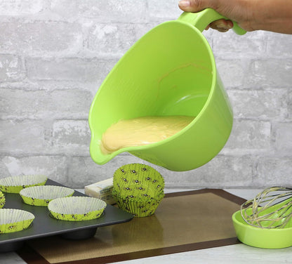 Batter Bowl With Pour Spout, Non-Slip Base,Space Saving Detachable Handle with Lid, 2 QT Heavy Duty BPA-Free Microwave & Dishwasher Safe (Fresh Lemons)