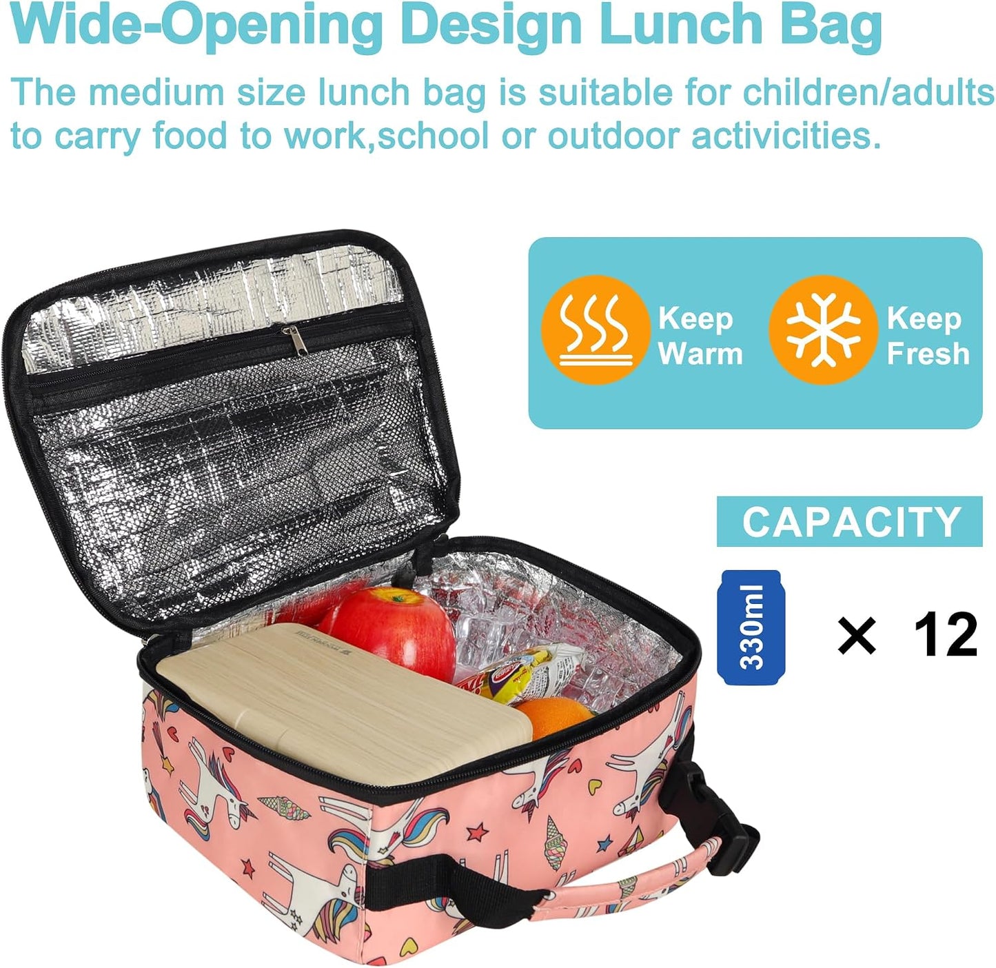 esouler Lunch Box Kids Insulated Lunch Bag for Boys & Girls Durable Children Lunchbox for School with Water Bottle Holder-Black