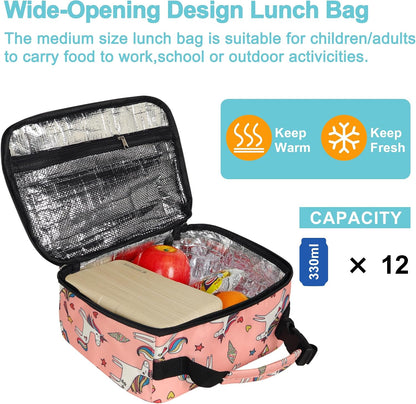 esouler Lunch Box Kids Insulated Lunch Bag for Boys & Girls Durable Children Lunchbox for School with Water Bottle Holder-Black