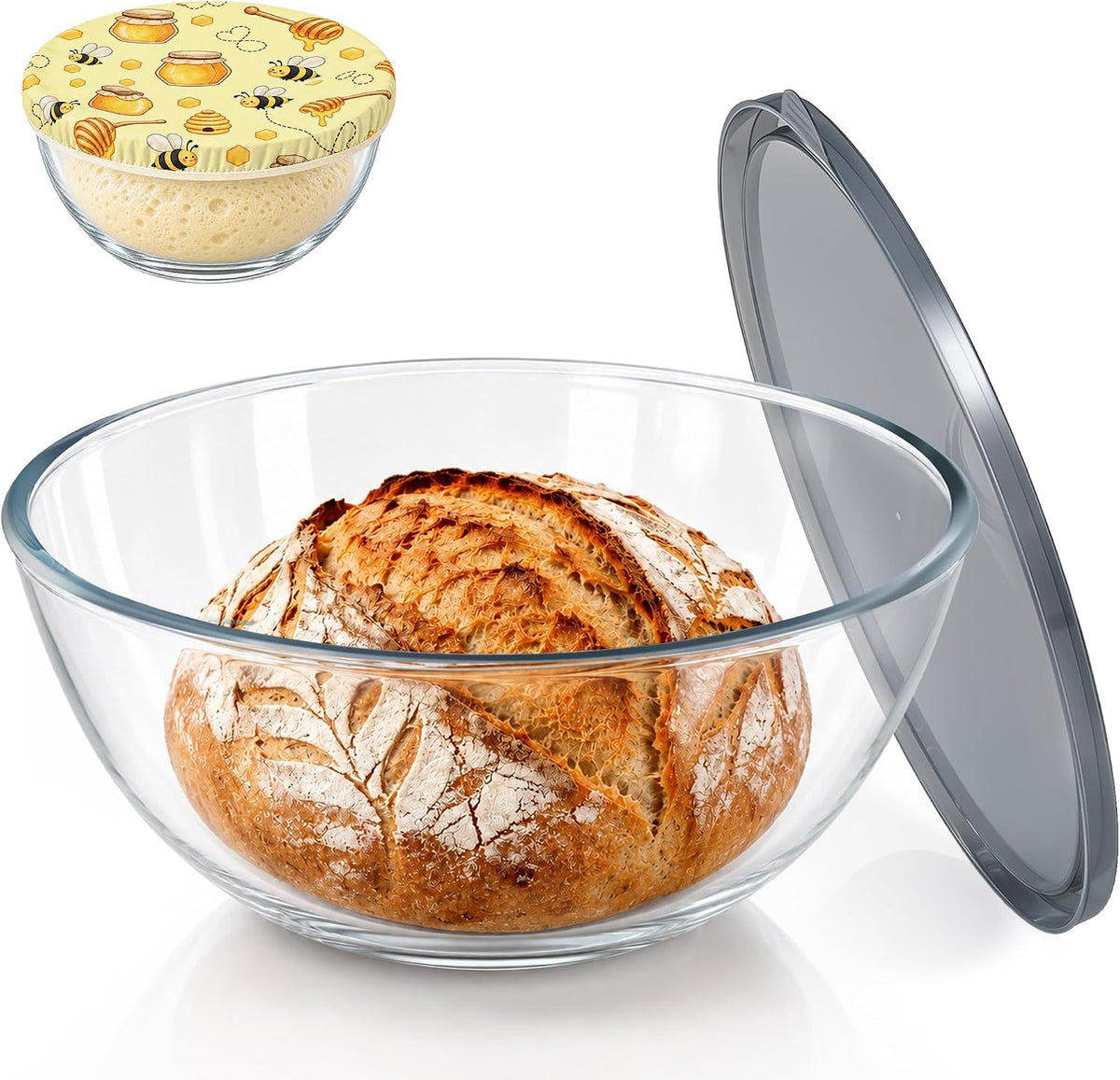 4.7 QT Large Glass Mixing Bowl with Lid, for Sourdough Bread Making