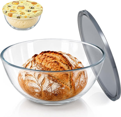 4.7 QT Large Glass Mixing Bowl with Lid, for Sourdough Bread Making