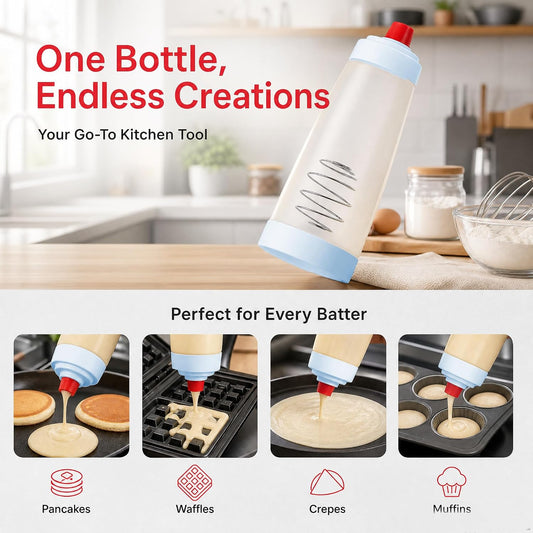 2 Pack 1000ml Pancake Batter Squeeze Dispenser Bottle with Whisk Ball