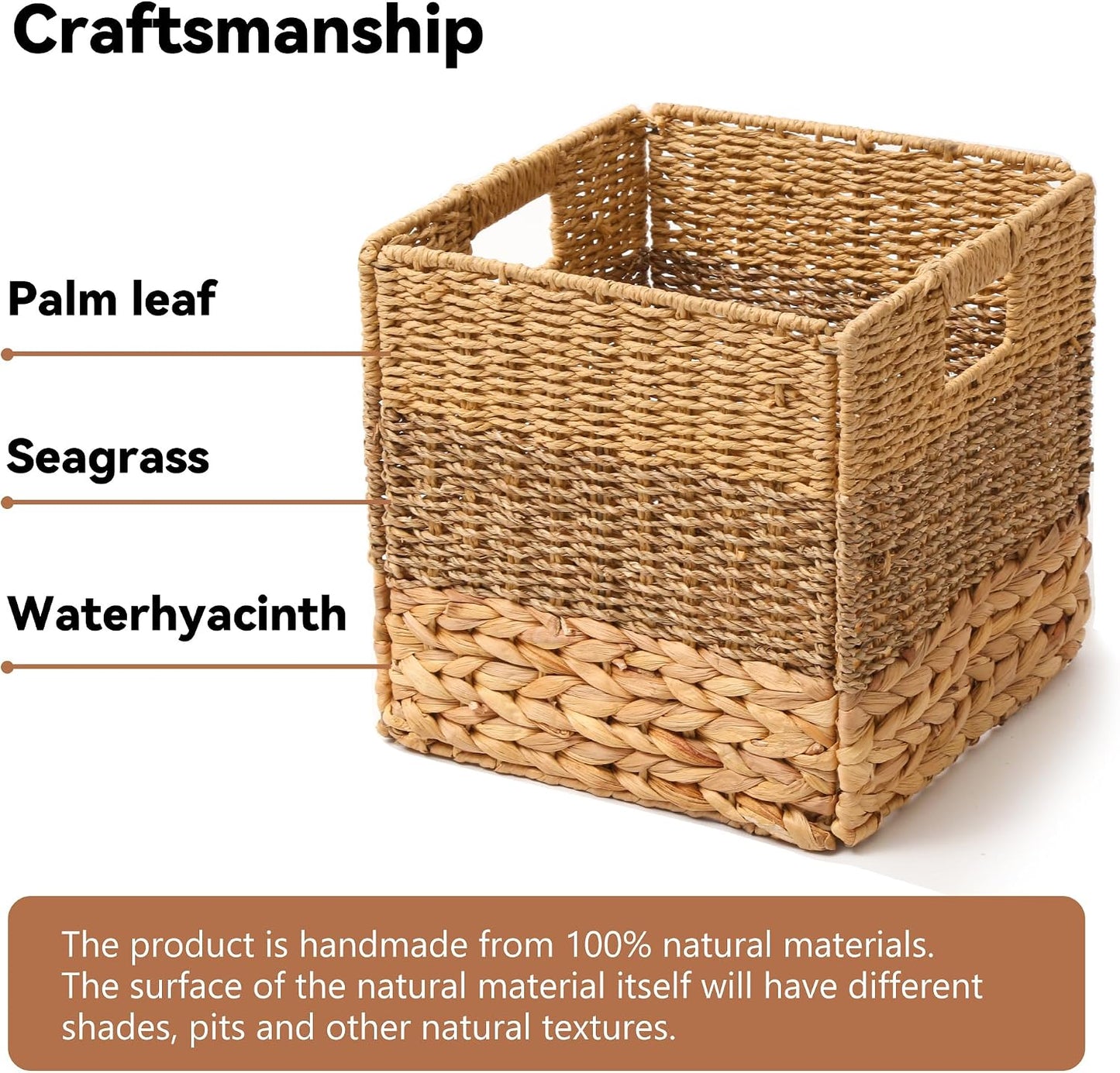 Wicker Storage Basket, Baskets for Organizing, Storage Basket with Built-in Handles, Water Hyacinth Shelves，Wicker Storage Baskets for Shelves, Water Hyacinth Storage Baskets (nature, 4-Pack)