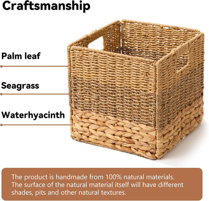 Wicker Storage Basket, Baskets for Organizing, Storage Basket with Built-in Handles, Water Hyacinth Shelves，Wicker Storage Baskets for Shelves, Water Hyacinth Storage Baskets (nature, 4-Pack)