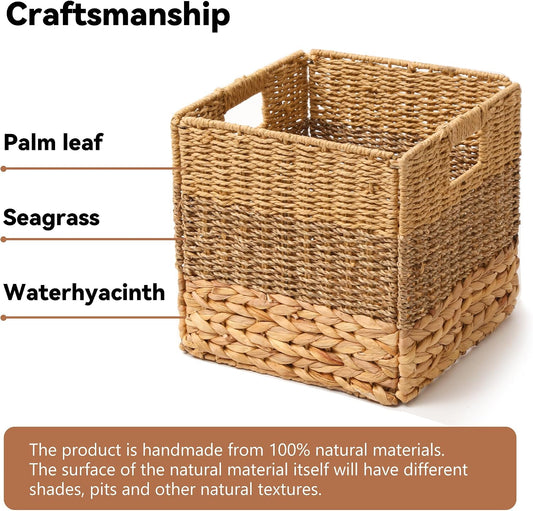 Wicker Storage Basket, Baskets for Organizing, Storage Basket with Built-in Handles, Water Hyacinth Shelves，Wicker Storage Baskets for Shelves, Water Hyacinth Storage Baskets (nature, 4-Pack)