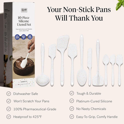 GIR 5-Piece Silicone Kitchen Utensils Set, Non-Toxic Cooking Utensils for Cooking and Baking, Heat Resistant, Food Grade, Dishwasher Safe Rubber Spatula, Ladle, Spoon - Charcoal