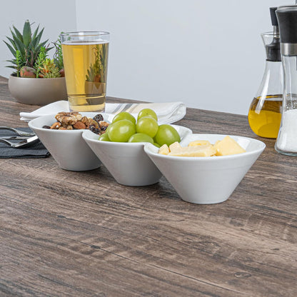 Restaurantware-9.1 x 4.9 x 2.3 Inch Double Dip Bowls, 1 Microwavable Condiment Server - 2 Compartments, Microwavable, White Porcelain Dip Tray, Dishwashable, For Snacks, Condiments, Or Toppings