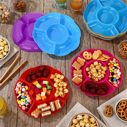 Zopeal 16 Pcs 5 Sectional Plastic Serving Tray Round Chip and Dip Serving Dish 10 Inch Fruit Veggie Platter Appetizer Plate with Dividers for Party Snack Candy Dish Platter(White)