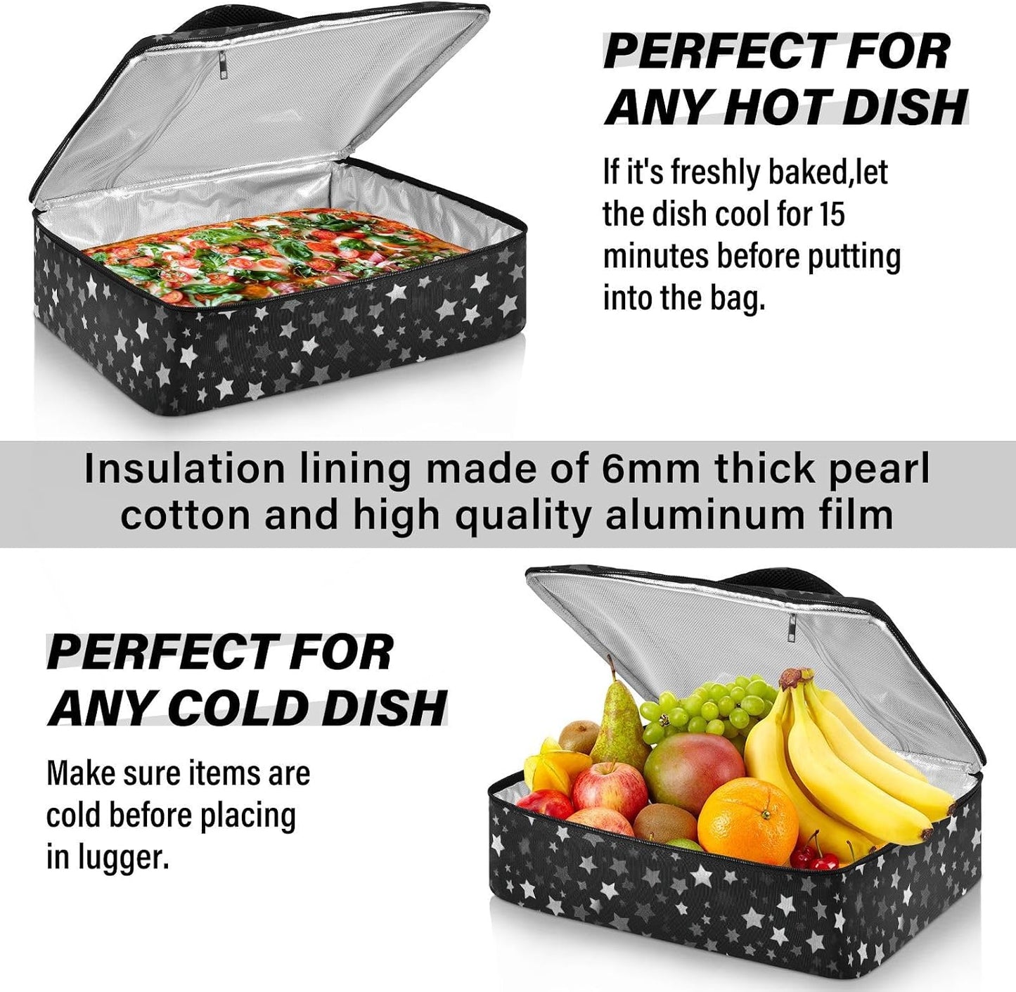 Casserole Carriers for Hot or Cold Food Reusable Casserole Dish Carrier Insulated Thermal Large Capacity Durable Perfect for Party Camping Family Gatherings Yellow Fish - Colors B