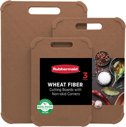 Rubbermaid 3pc Reversible Wheat Fiber Cutting Board Set | Cutting Boards for Kitchen – Dishwasher Safe, Non-Slip Corners, Lightweight & Easy To Store- Large Cutting Board for Meat, Veggies & Fruits