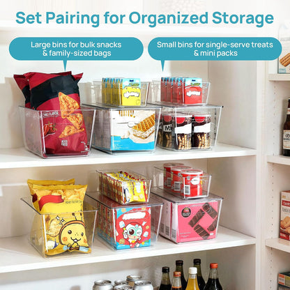 Vtopmart Clear Plastic Storage Bins, 6 PCS Pantry Organizer Bins with Handle for Refrigerator, Fridge, Cabinet, Kitchen, Countertops, Cupboard, Freezer Organization and Storage, Large