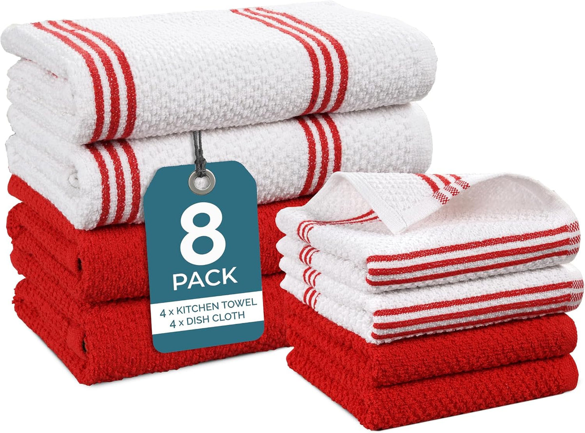 Casa Platino Potholders for Kitchens, 8-Piece – 500°F Heat Resistant Oven Mitts and Pot Holders, Mini Oven Mitt with Silicone Grip, 2 Kitchen Towels & 2 Dish Cloths – Durable & Non-Slip – Canyon Rose
